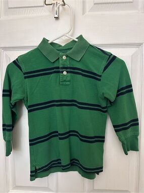 GAP Green Polo with Navy Stripes - Long Sleeve Size XS 4-5